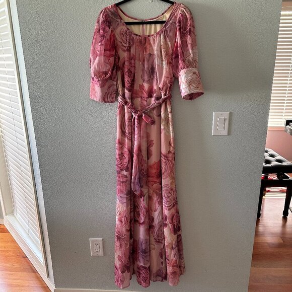 Wayward Fancies Eshakti Pink Purple Rose Floral Maxi Dress 8/10 - Picture 1 of 9